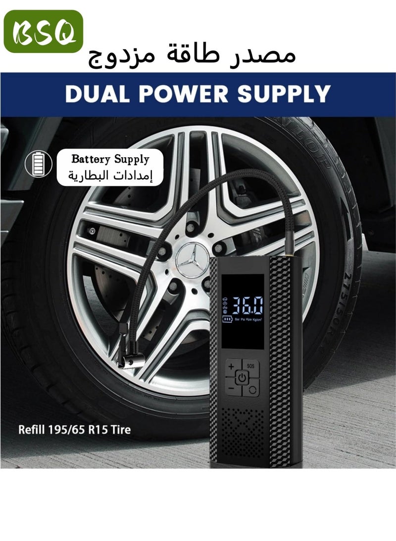 BSQ Digital Display Car Tire Inflator | Portable Wireless Mini Air Pump | Built-in 4000mAh Power Bank | Automatic Stop Function and LED Indicator | 150 PSI High Pressure, 3 times faster inflation speed | Suitable for cars, bicycles, motorcycles, balls, inflatable mattresses, etc. - Image 3